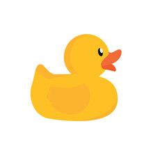 Yellow Rubber Duck Flat Icon Isolated On White Background. Cute Rubber Duck Vector Illustration.
