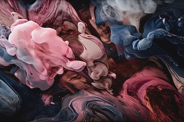 Poster - close-up abstract painting with pink and blue colors created with Generative AI technology