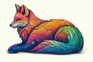 Sticker - vibrant fox resting on the grass created with Generative AI technology