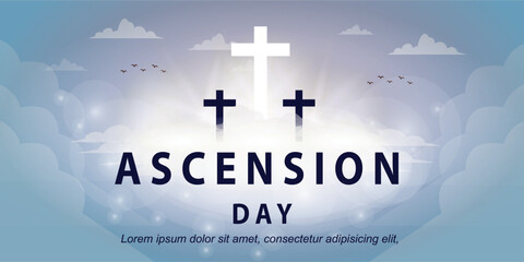 ASCENSION DAY OF JESUS WITH WHITE CROSS SYMBOL AND SKY BACKGROUND ILLUSTRATION FOR LANDSCAPE BANNER