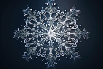 Wall Mural - single snowflake on a black background created with Generative AI technology