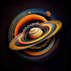 Wall Mural - colorful rings around saturn planet as solar system illustration (generative ai)