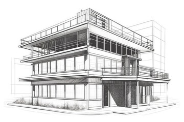 Poster - modern skyscraper with numerous windows created with Generative AI technology