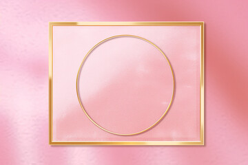 Wall Mural - Golden frame on pink abstract background. Created with Generative AI Technology