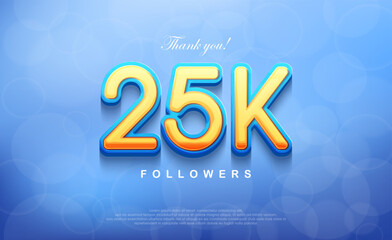 25k number for thanking followers, unique bokeh blue background.