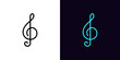 Outline treble clef icon, with editable stroke. Music note glyph, violin key pictogram. Treble clef note, classical music and melody, symphony, musical concert and performance.