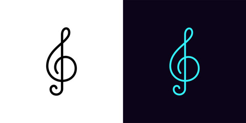 Outline treble clef icon, with editable stroke. Music note glyph, violin key pictogram. Treble clef note, classical music and melody, symphony, musical concert and performance.