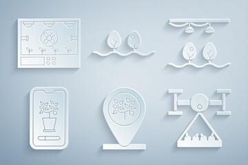 set location and tree, smart farm with bulb plant, control farming system, drone, plant and technolo