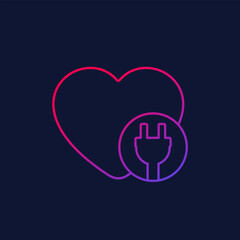 Poster - heart with electric plug, line vector icon