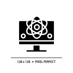 Computer science and STEM pixel perfect black glyph icon. Education course for students. Technology researching. Silhouette symbol on white space. Solid pictogram. Vector isolated illustration
