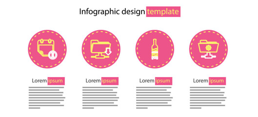 Poster - Set line Bottle of wine, FTP settings folder, download and Calendar and clock icon. Vector