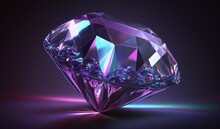  A Purple Diamond On A Black Background With A Purple Light.  Generative Ai