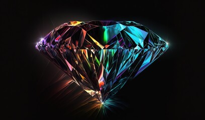 a colorful diamond on a black background with a light reflection. generative ai