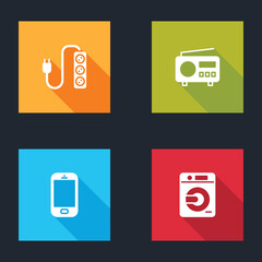 Wall Mural - Set Electric extension, Radio, Mobile phone and Washer icon. Vector