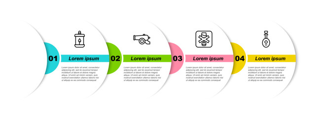 Sticker - Set line Ramadan Kareem lantern, cannon, No alcohol and Lute. Business infographic template. Vector