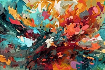 Poster - abstract painting with vibrant colors and bold brushstrokes created with Generative AI technology