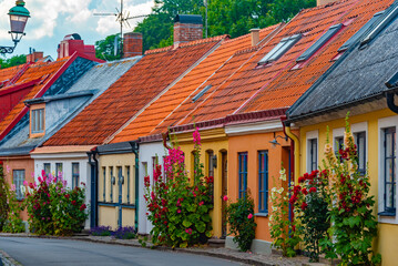 Sticker - Traditional colorful street in Swedish town Ystad