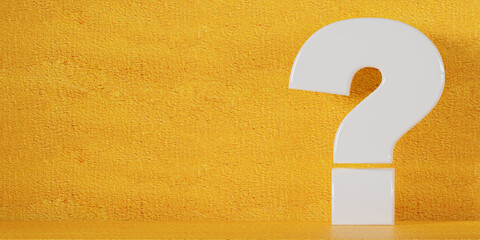 Fototapete - Question. Big white question mark on yellow background. Big white question mark on grey background. copy space. 3D Rendering