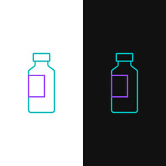 Sticker - Line Bottle of water icon isolated on white and black background. Soda aqua drink sign. Colorful outline concept. Vector