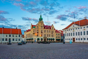 Wall Mural - Sunset view of town hall at Stortorget square in Swedish town Kalmar