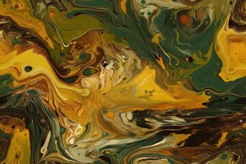 Poster - abstract painting featuring shades of yellow and green created with Generative AI technology
