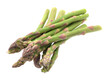 Green raw uncooked asparagus sprouts in bundle isolated on white