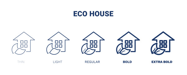 Sticker - eco house icon. Thin, light, regular, bold, black eco house, house icon set from ecology collection. Outline vector isolated on white background. Editable eco house symbol can be used web and mobile