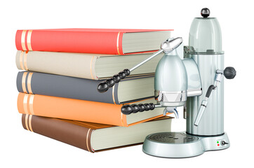 Poster - coffeemaker with books. barista training courses. 3d rendering