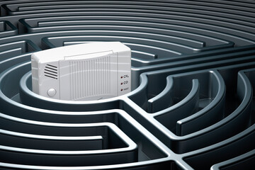 Poster - carbon monoxide detector inside labyrinth, maze. 3d rendering