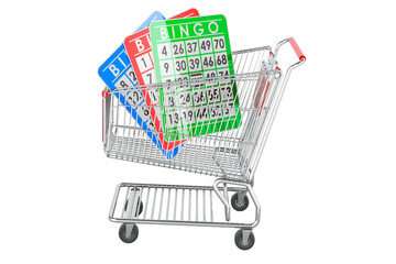 Poster - Bingo cards inside shopping cart, 3D rendering