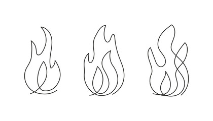 Wall Mural - Fire continuous single art line drawing set. Flame shape, bonfire, gas icon. Vector illustration