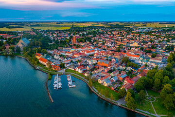 Wall Mural - Sunset aerial view of Swedish town Vadstena