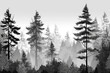 Wallpaper black coniferous forest in black on the white background, landscape illustration. generative AI.