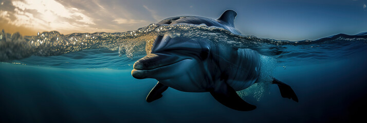 Wall Mural - Majestic Dolphin in Its Habitat: Stunning Ocean Photography. Generative AI