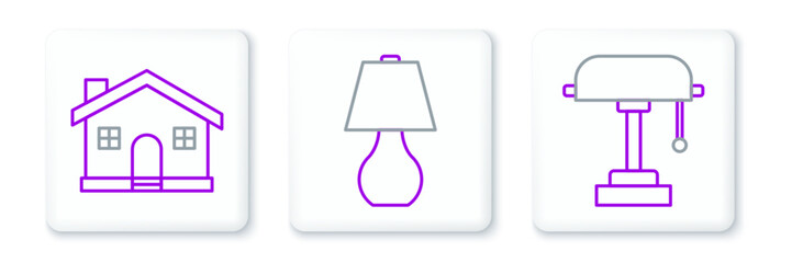 Canvas Print - Set line Table lamp, House and icon. Vector