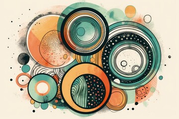 Poster - abstract painting with circles and dots created with Generative AI technology