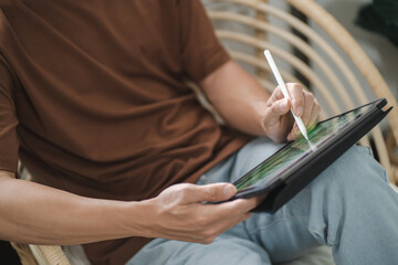Fototapete - Graphic designer working on digital tablet. artist drawing on graphic tablet and Color swatch samples. Artist Creative Designer sketch graphic drawing creative creativity draw studying work on tablet