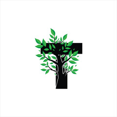 Wall Mural - T letter with tree logo design icon symbol