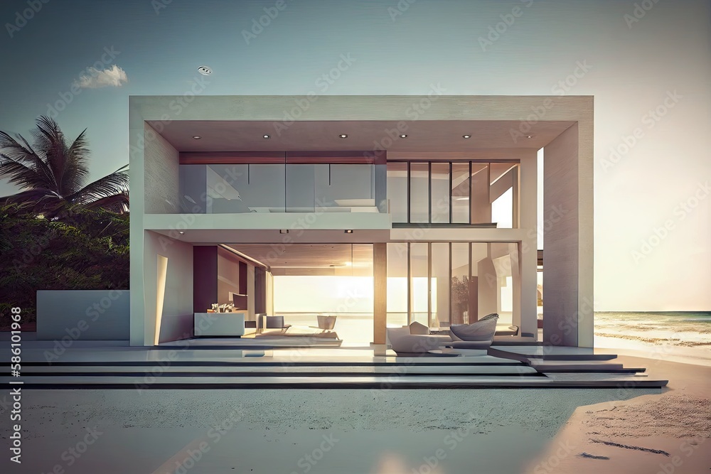 modern beachfront villa with sleek and minimalist interior design ...