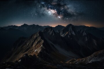 Canvas Print - breathtaking view of stars shining over majestic mountain peaks at night created with Generative AI technology