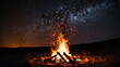 © Tech Hendra - The twinkling flames of a bonfire in the clear night sky filled with stars. Generative AI.