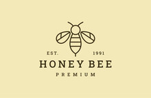 Vintage Honey Bee Logo Template Illustration Vector Line Style .