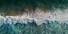 Drone-captured Aerial Photo Showcasing The Mesmerizing Deep Sea And White Wave Crests. Generative AI