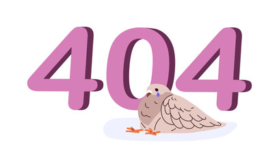 Aufkleber - 404 error message, web page design for not found website. Connection failure problem, site information. Access failed, cute funny bird. Flat graphic vector illustration isolated on white background