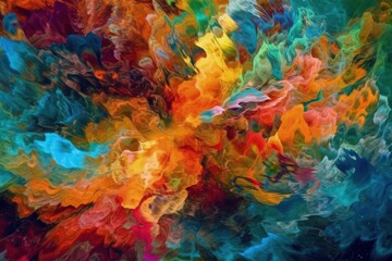 Poster - vibrant abstract painting on a black background created with Generative AI technology