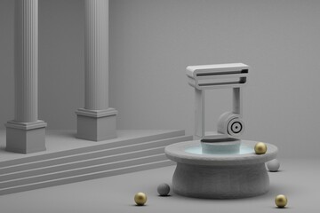 Poster - Beautiful abstract illustrations Recycle symbol icon on a fountain and column background. 3d rendering illustration. Save Ecological..
