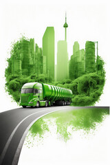 Modern green sustainable highway with truck. Generative AI