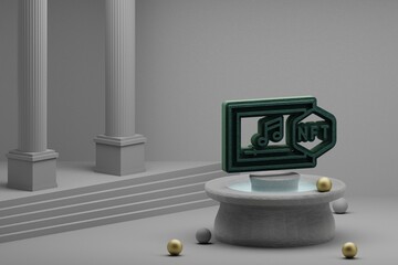 Leinwandbilder - Beautiful abstract illustrations Green NFT Music symbol icon on a fountain and column background. 3d rendering illustration.