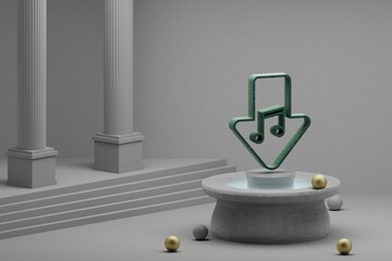Fototapete - Beautiful abstract illustrations musical Download Music symbol icon on a fountain and column background. 3d rendering illustration.