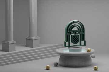 Poster - Beautiful abstract illustrations musical Vintage Jukebox symbol icon on a fountain and column background. 3d rendering illustration.